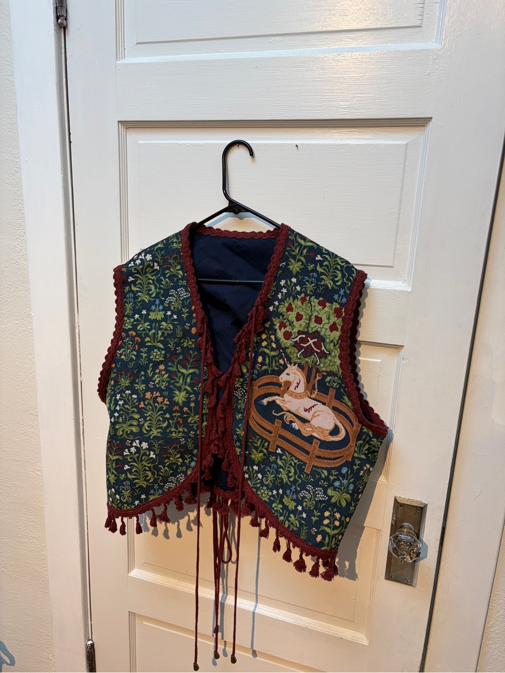 Hushfall Embroidery Navy & Burgundy Floral Vest with Unicorn